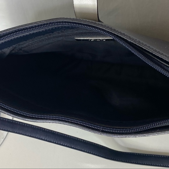 Preston & York Navy Blue & White Silvertone Chain Handle Handbag Purse - Picture 8 of 9